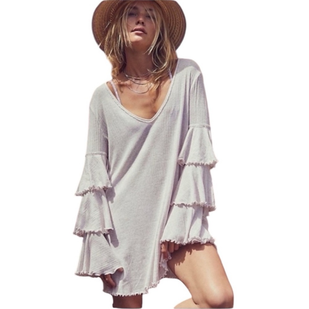 Free People Beach Seashore Mini Dress Light Gray Small